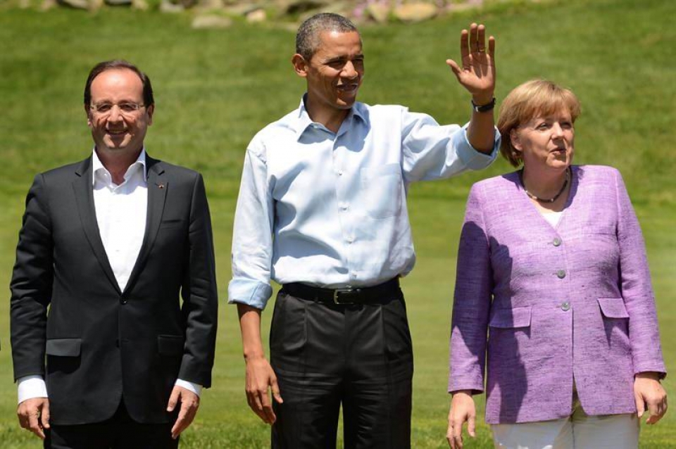 François Hollande, Barack Obama y Angela Merkel, en la última cumbre del G8. EFE
