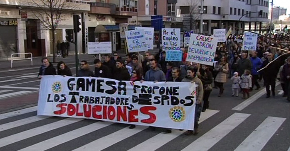Iruña ha acogido una manifestación contra el ERE de Gamesa. Foto: EITB