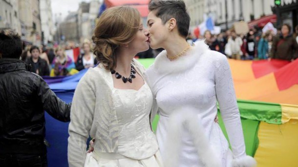 Manifestación a favor del matrimonio homosexual en París, en 2013.
