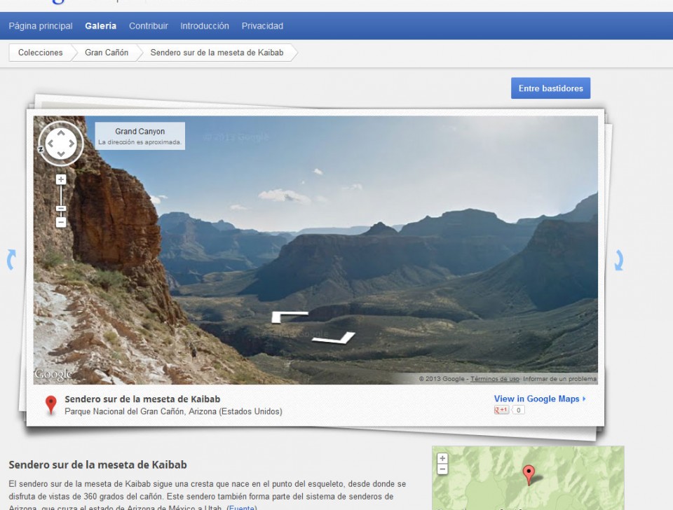 Imagen del Gran Cañón del Colorado en Google Street View.