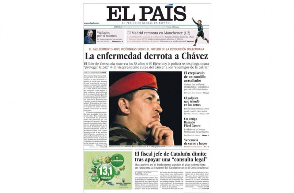 Chavezen h eriotza portada El País 