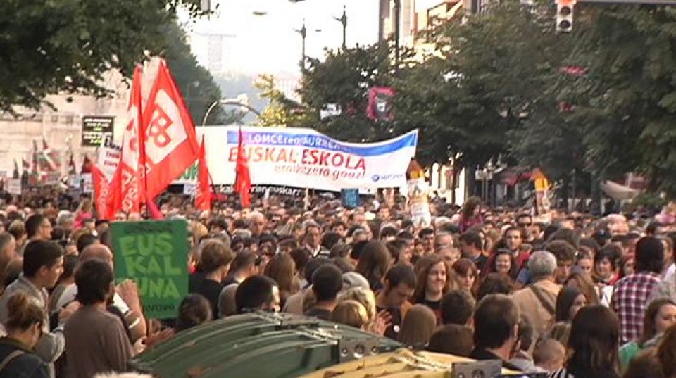 Manifestación contra la LOMCE, hoy, en Bilbao.