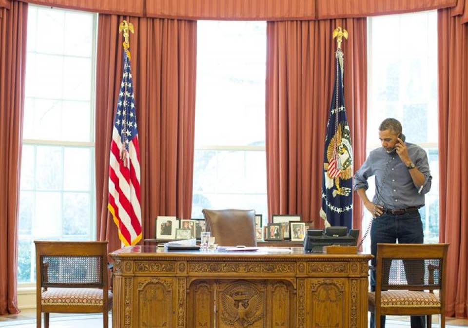 Obama hablando con Putin en la Casa Blanca. Foto: EFE