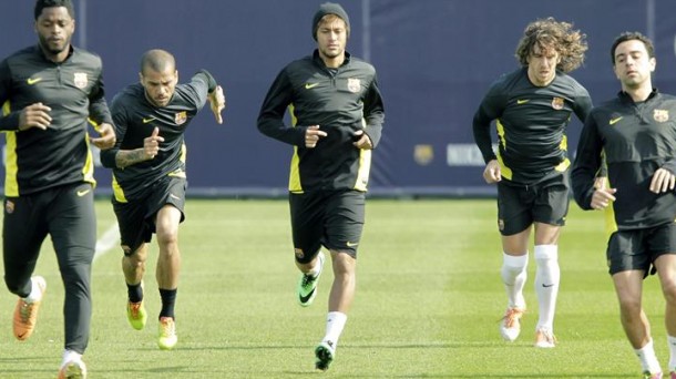 Jugadores del Barcelona, en un entrenamiento. Efe.
