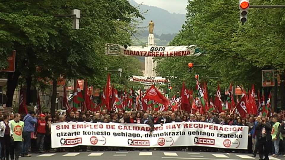Manifestación de CCOO y UGT en Bilbao el 1 de mayo. EiTB