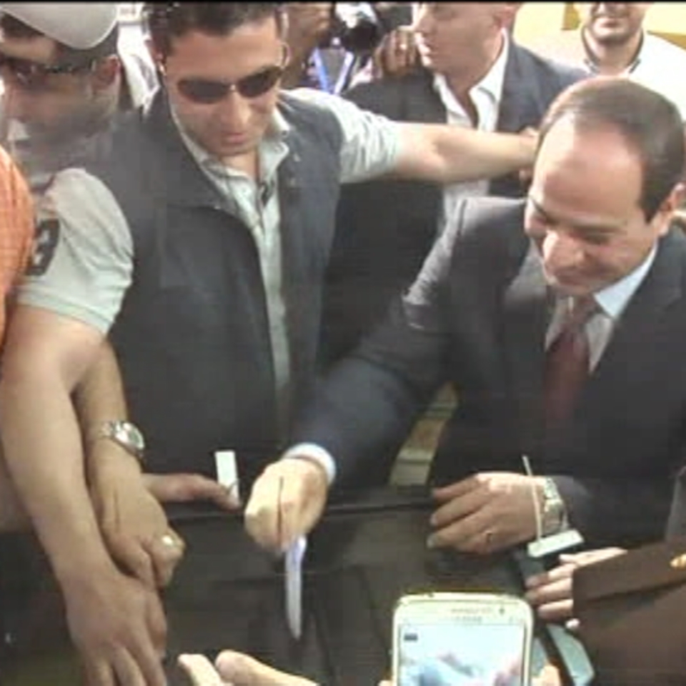 Seguidores del candidato izquierdista a presidente de Egipto Hamdin Sabahi. Efe.