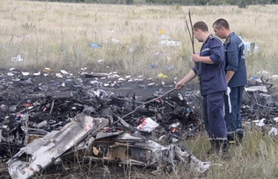 Miembros de los equipos de rescate observan los restos del avión. EFE