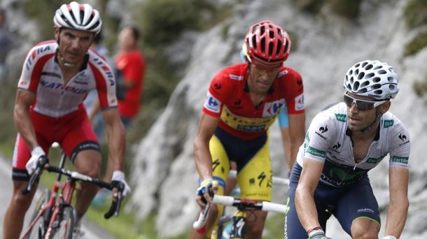 De izquierda a derecha: Purito, Contador y Valverde. Foto: EFE