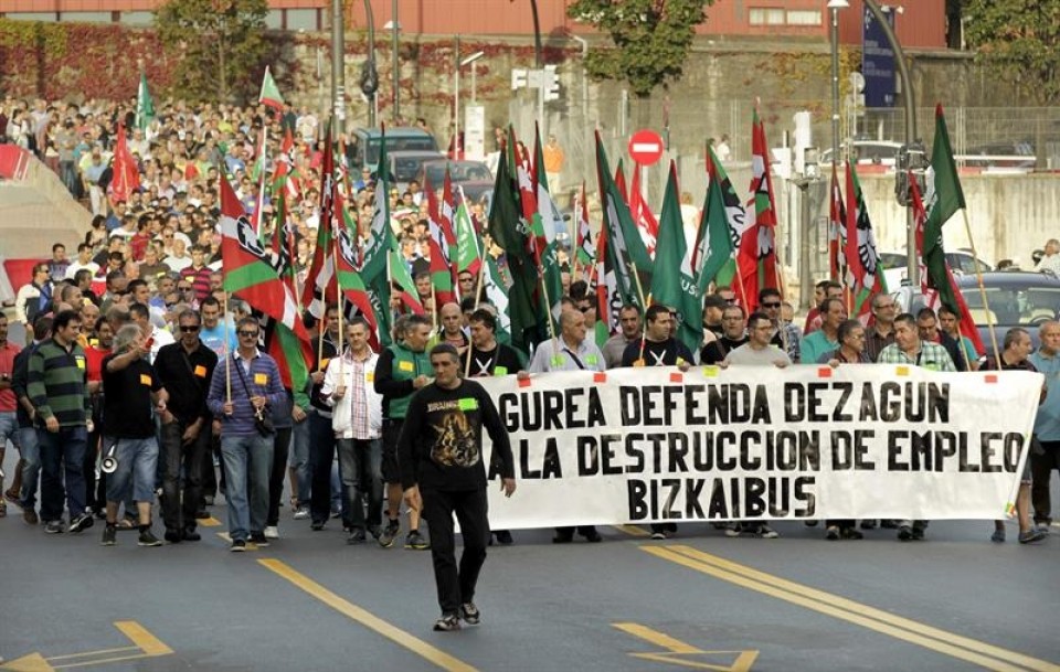 Manifestación de los trabajadores de Bizkaibus. Foto de archivo: EFE