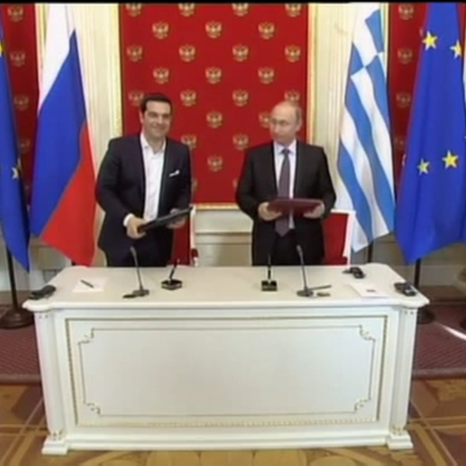 El primer ministro griego, Alexis Tsipras, y el presidente ruso, Vladímir Putin. Foto: EFE