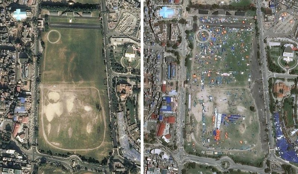 Katmandu (Nepal) antes y después del terremoto lurrikara baino lehen eta gero. EFE