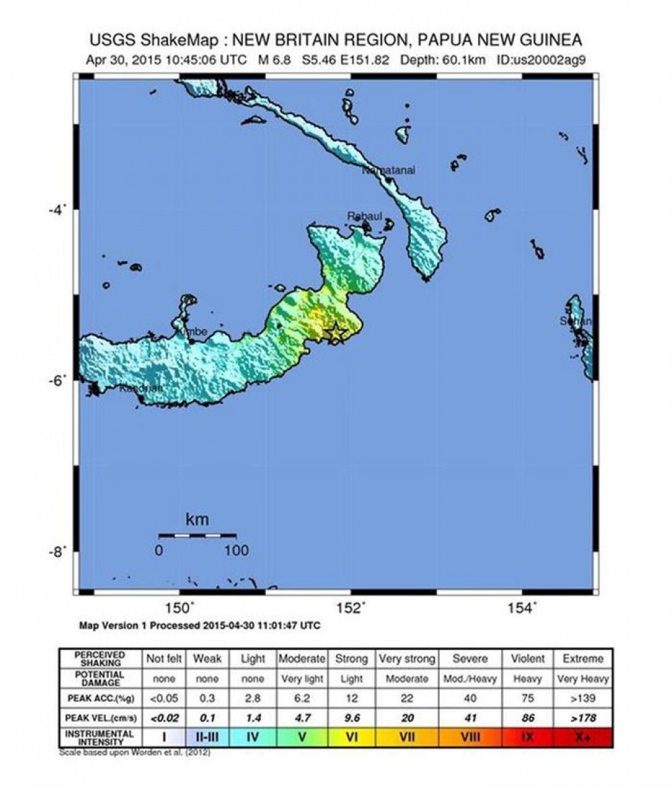 Gráfico de la actividad sísmica de Papúa Nueva Guinea. Foto: EFE