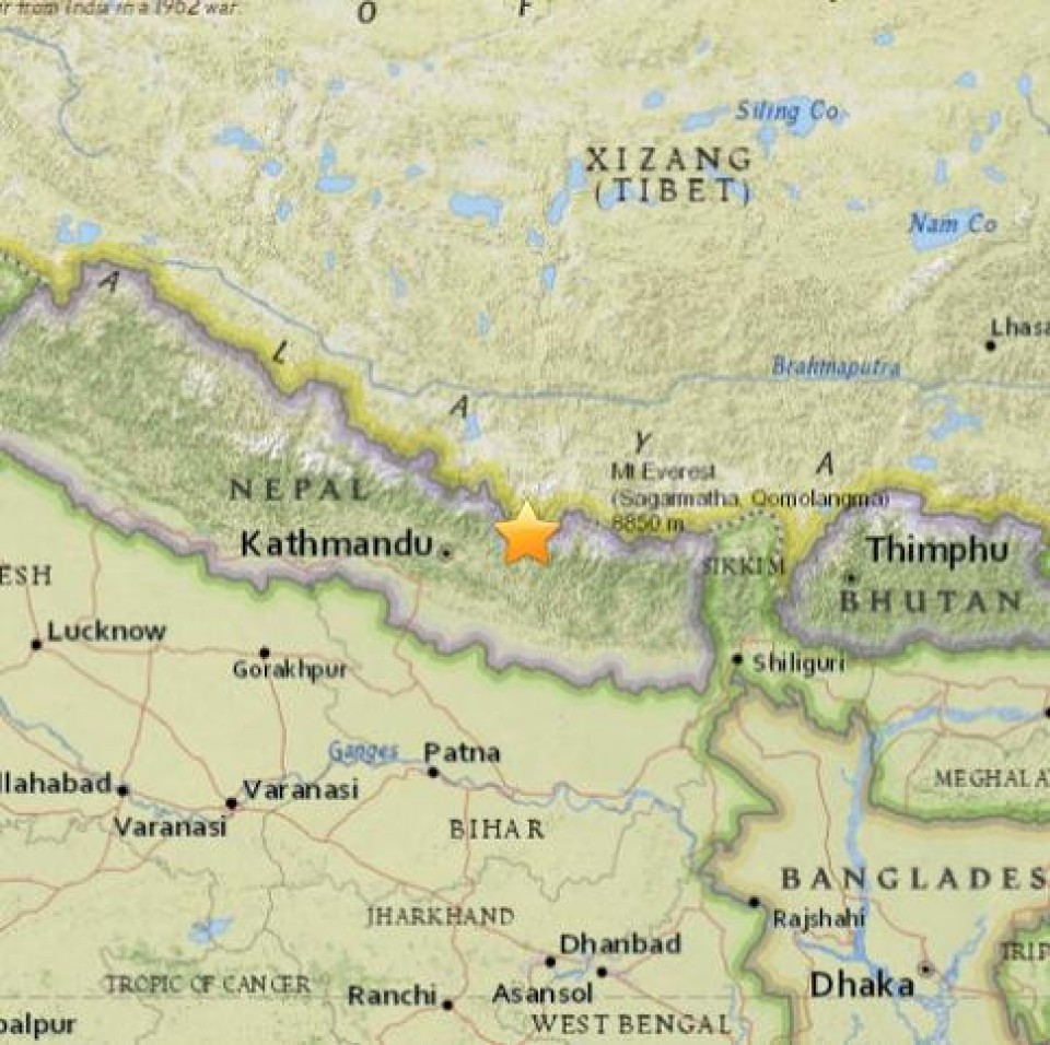 Nepal lurrikara (iturria: USGS)