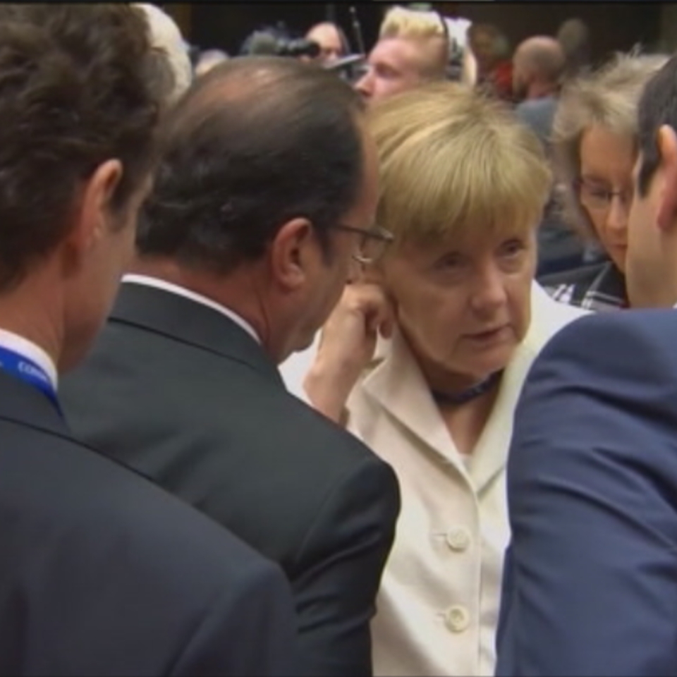Merkel, Tsipras y Hollande, en la reunión de esta tarde. Foto: EFE