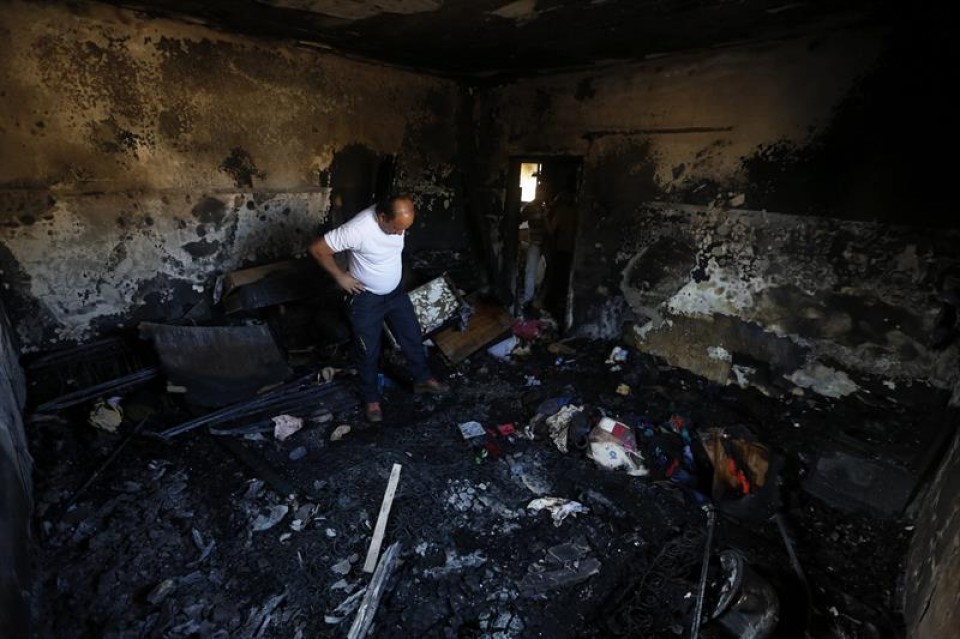 La vivienda palestina atacada por colonos israelíes. EFE