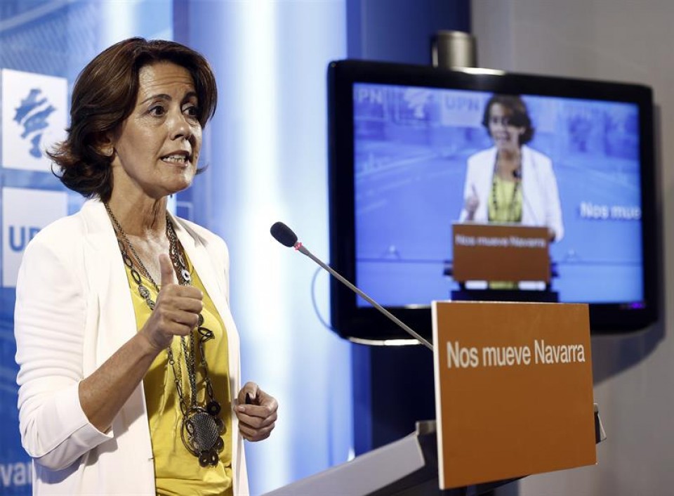 La expresidenta del Gobierno de Navarra cuando presentó su dimisión como presidenta de UPN. EFE