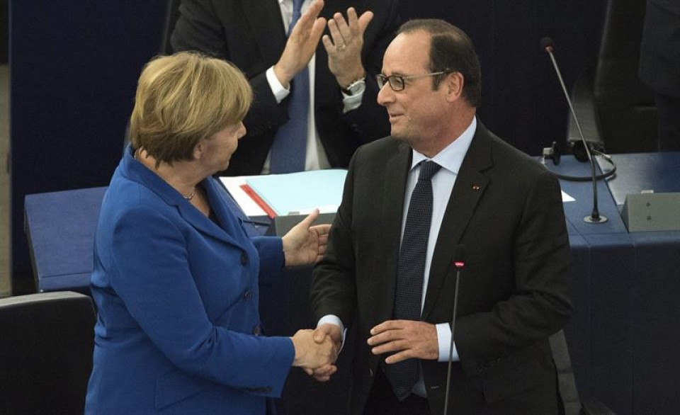 Francois Hollande Angela Merkel Europako Parlamentuan efe