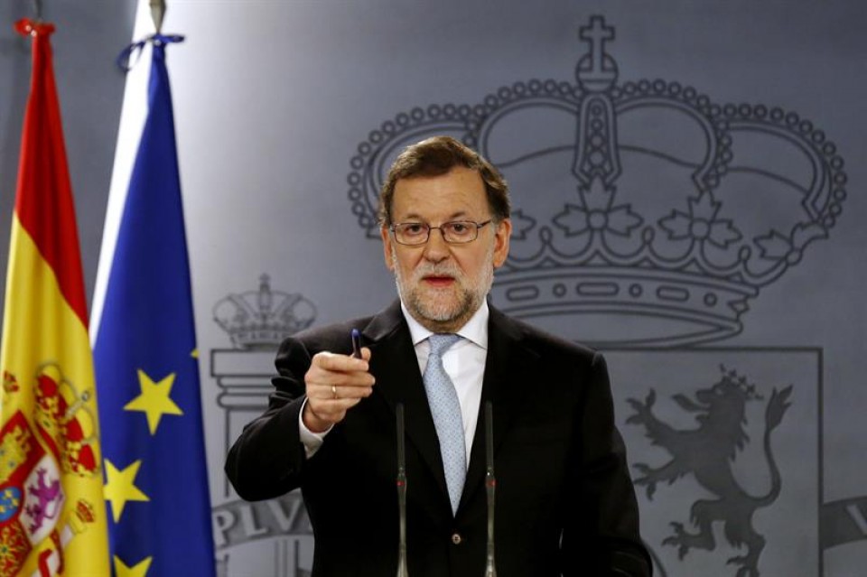 El presidente del Gobierno español en funciones, Mariano Rajoy, durante su comparecencia. EFE