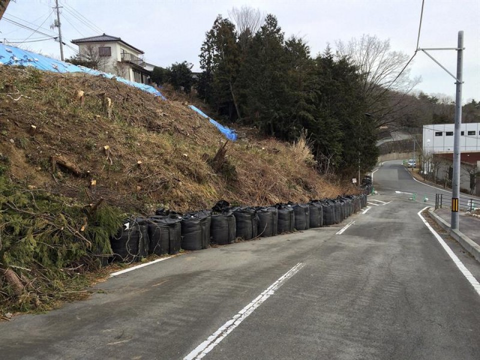 Una hilera de sacos donde se almacenan residuos contaminados de radiación en Naraha (Japón). EFE