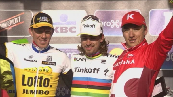 Peter Sagan en el podio de la Gante-Wevelgem