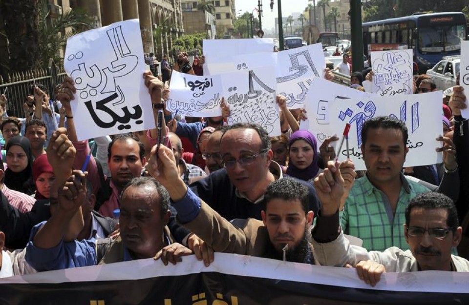 Una manifestación por la libertad de prensa el 28 de abril en El Cairo (Egipto). EFE