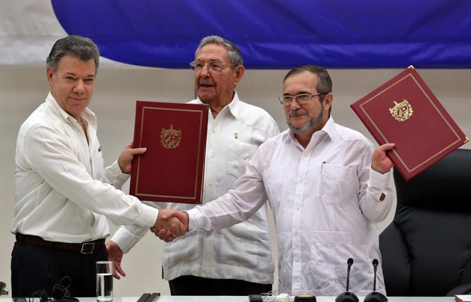 Anuncio del acuerdo de paz entre Colombia y las FARC en la Habana. Foto de archivo: EFE