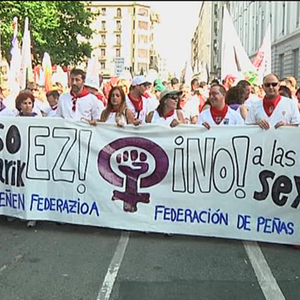 Protesta contra las agresiones sexistas durante los pasados sanfermines.