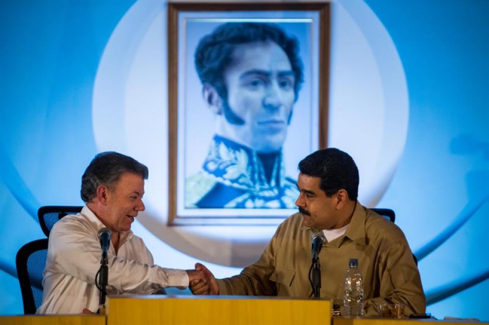Nicolas Maduro eta Juan Manuel Santos Venezuelako eta Kolonbiako presidenteak, hurrenez hurren. EFE