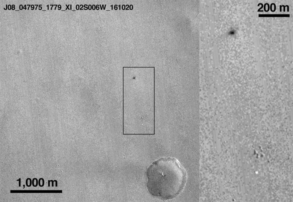 Lugar donde se ha estrellado el módulo de aterrizaje Schiaparelli, en Marte. Foto: EFE