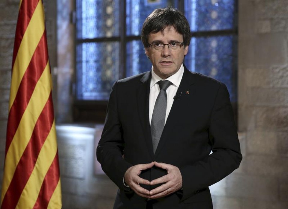Carles Puigdemont, durante el mensaje institucional con motivo del Fin de Año. Foto: EFE