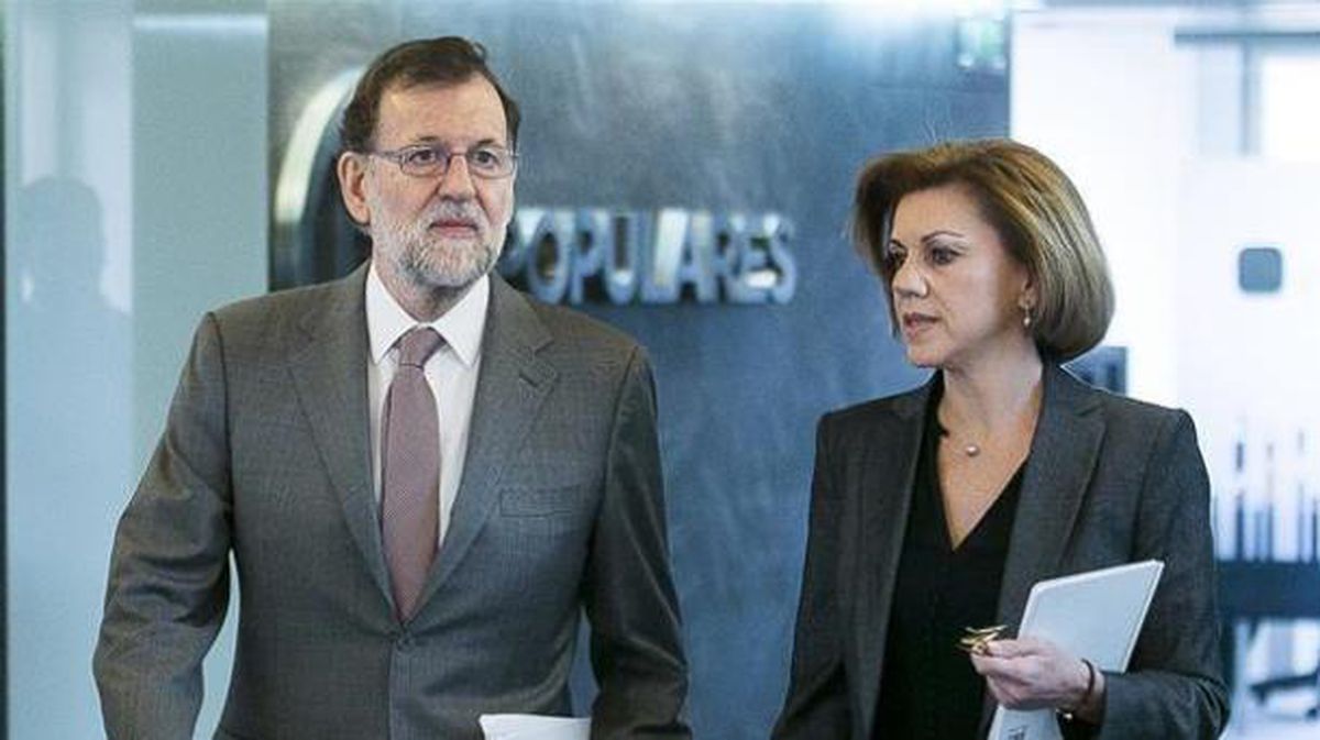 Mariano Rajoy y Dolores de Cospedal, juntos en la sede del PP de Madrid. Foto: EFE