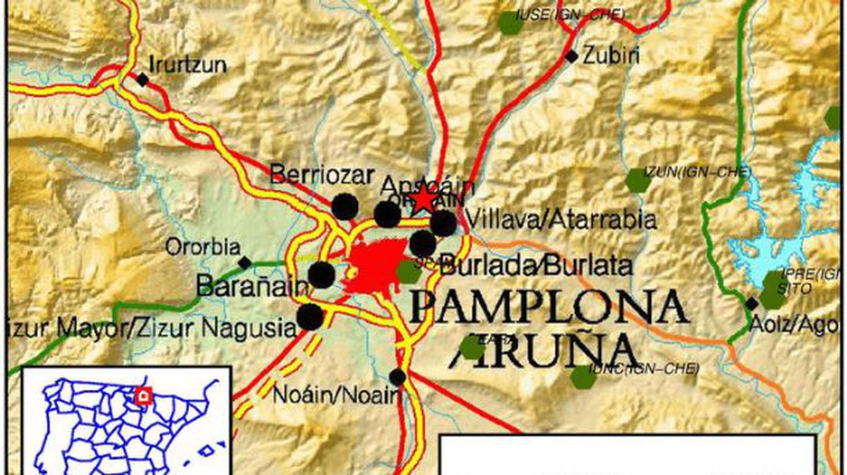 Mapa de la comarca de Pamplona, lugar del terremoto