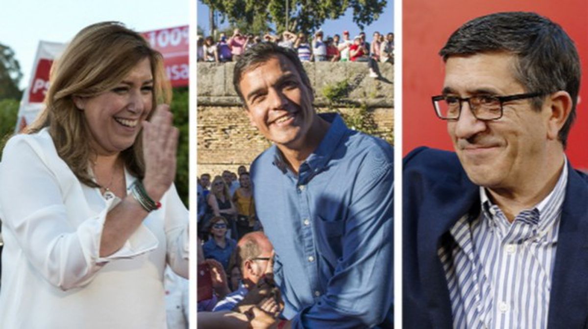 Susana Díaz, Pedro Sánchez y Patxi López, candidatos en las primarias del PSOE