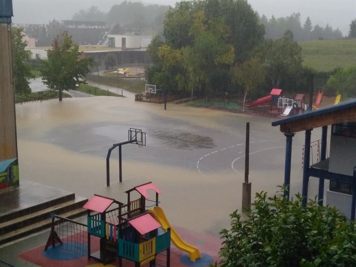 Inundación en un parque de Oiartzun. Foto: Itxaro Gartzia. 