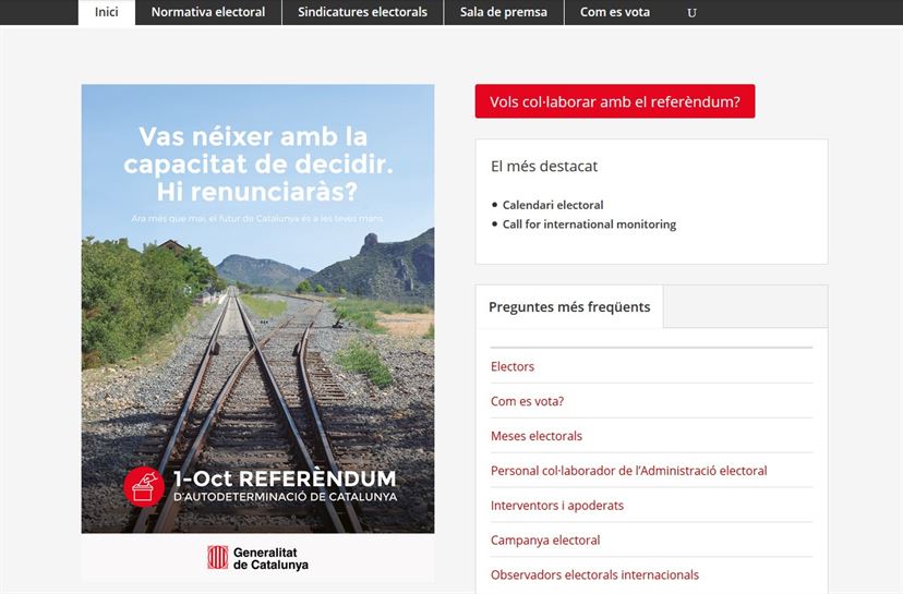 La Generalitat abre la inscripción de voluntarios para el 1-O