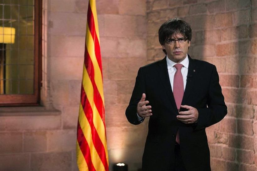 Carles Puigdemont, en el discurso previo a la celebración de la Diada. EFE