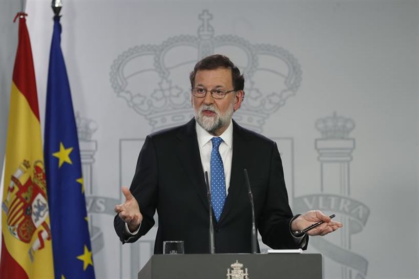 Mariano Rajoy en rueda de prensa hoy desde Moncloa. 
