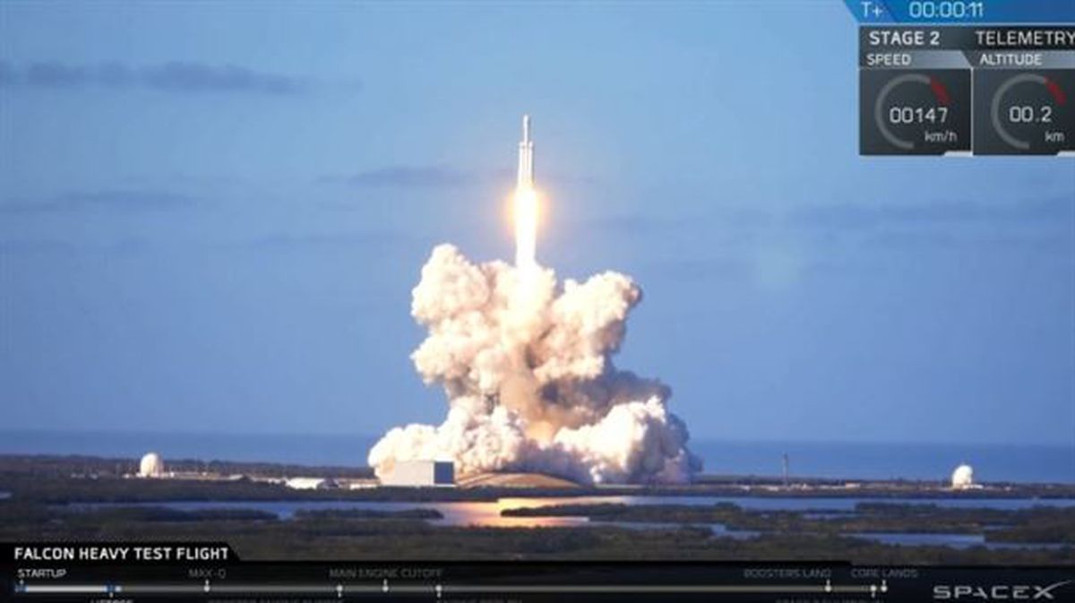 Imagen del lanzamiento del Falcon Heavy en Cabo Cañaveral. Foto: SpaceX