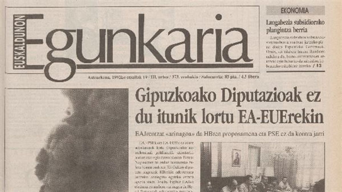 Portada de un ejemplar de Euskaldunon Egunkaria. Foto: EITB Media
