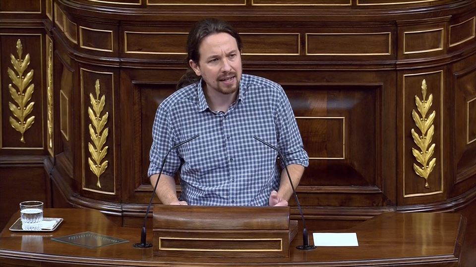Pablo Iglesias (Unidas Podemos) durante el debate de investidura.