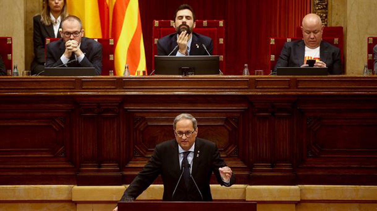 Quim Torra durante una comparecencia en el Parlament de Cataluña.