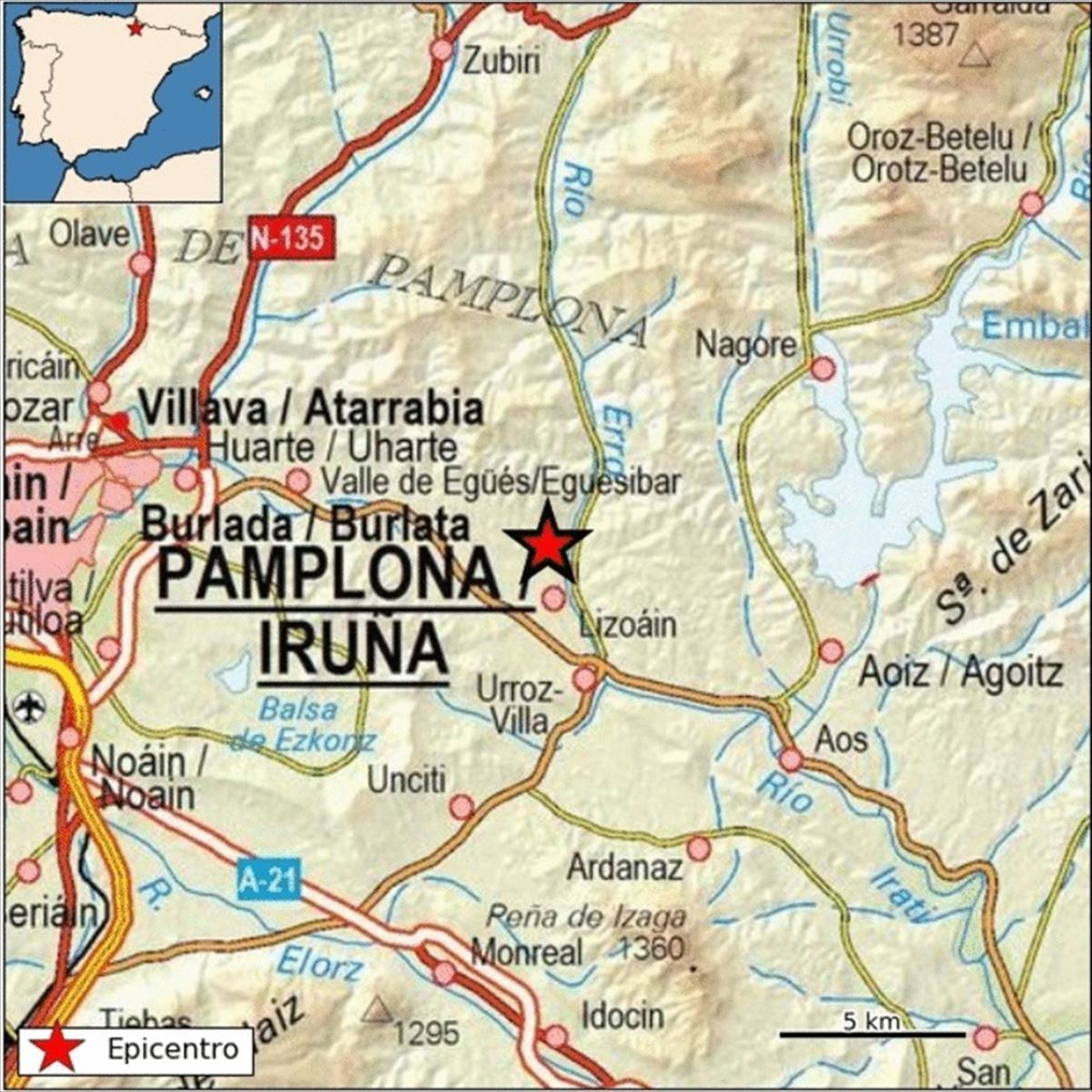 Mapa del temblor registrado en la cuenca de Pamplona. 