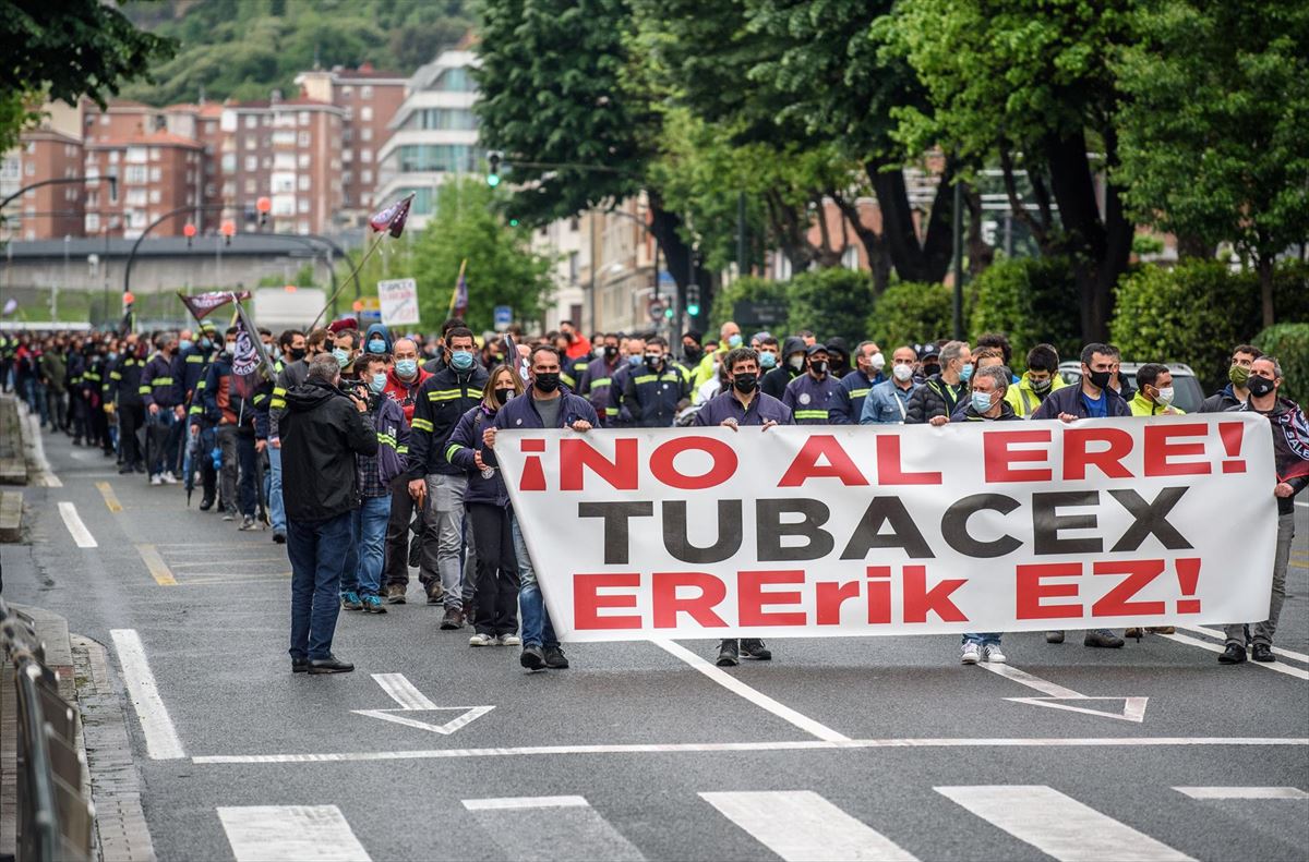 Una manifestación de los trabajadores de Tubacex en Bilbao. Foto de archivo: EFE