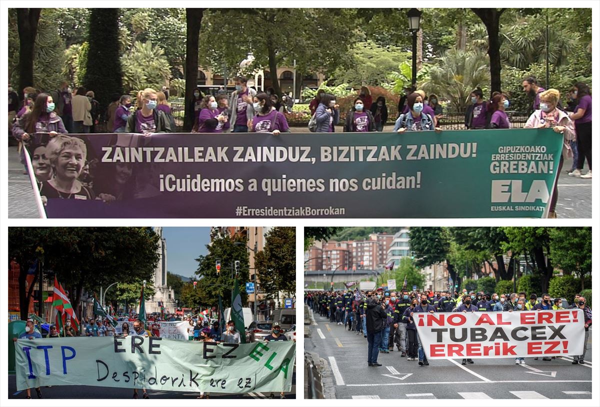 Protestas de trabajadores de Tubacex, ITP Aero y residencias de Gipuzkoa. 