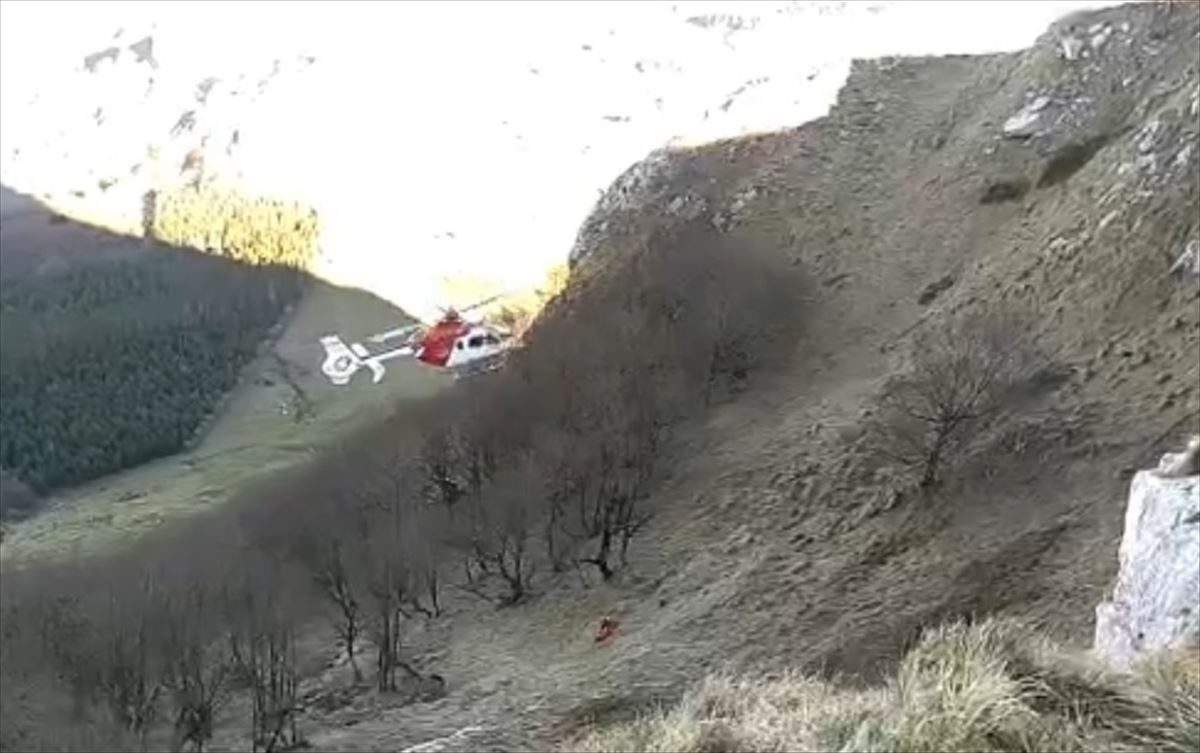 El helicótero de la Ertzaintza en la zona del accidente. Foto: Ertzaintza. 