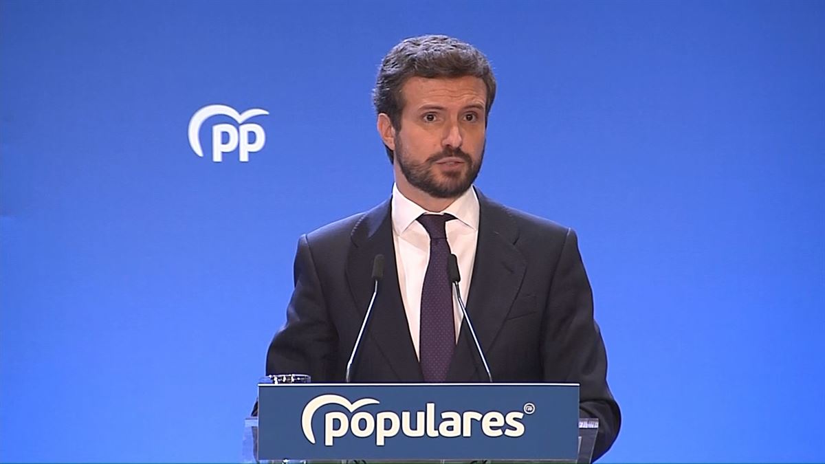 El líder del Partido Popular, Pablo Casado, preside la Junta Directiva Nacional del Partido Popular.
