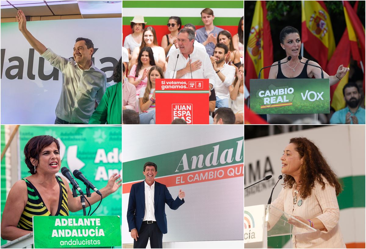 Cabezas de lista de las candidaturas andaluzas, en sus últimos actos de campaña. EFE