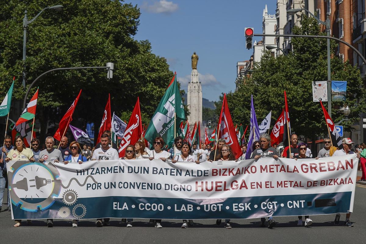 Manifestación de trabajadores y trabajadoras del metal en Bilbao. Foto de archivo: EFE