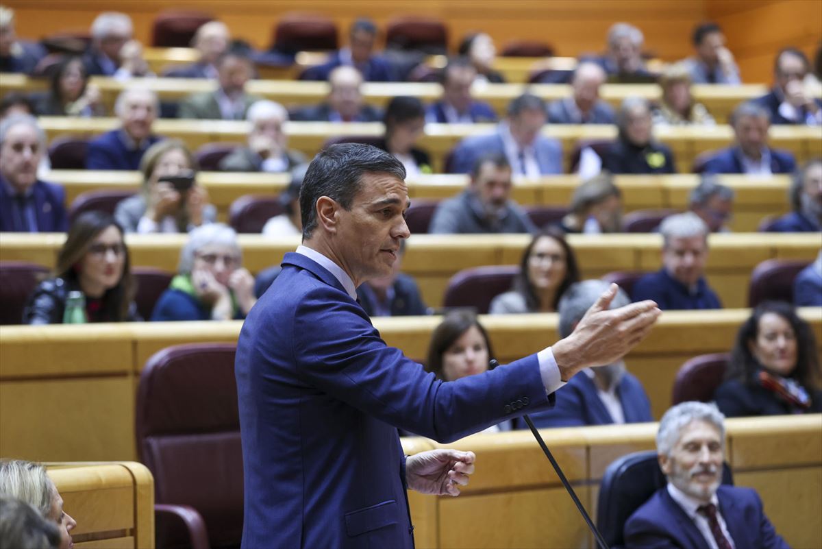Pedro Sánchez, en el Senado, este miércoles. Foto: EFE. 