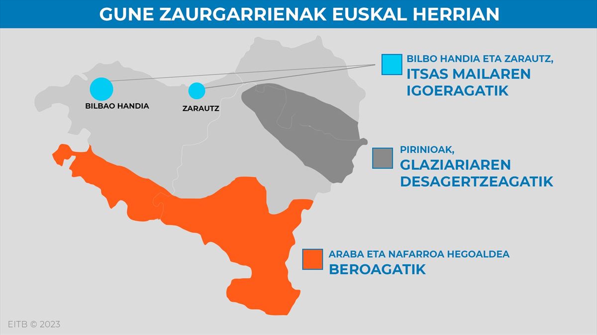 Euskal Herriko gune zaurgarrienen mapa.